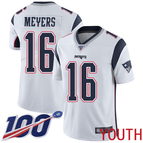 New England Patriots Football #16 Vapor Untouchable 100th Season Limited White Youth Jakobi Meyers Road NFL Jersey->women nfl jersey->Women Jersey